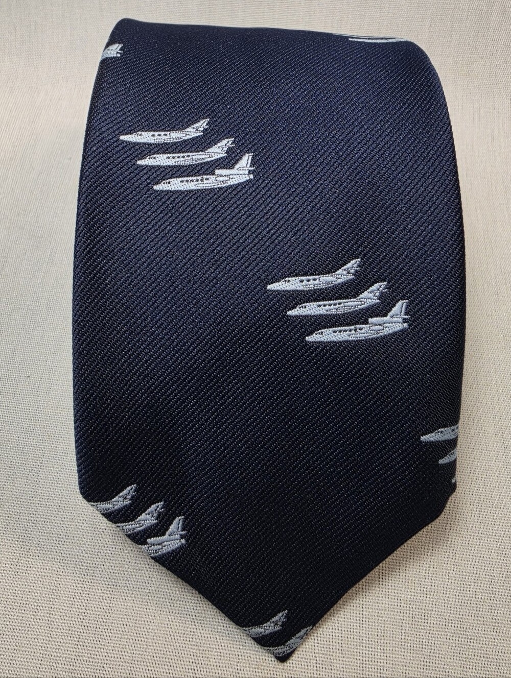 Men's Vintage Navy Airplane Pattern Silk Tie Executive Necktie